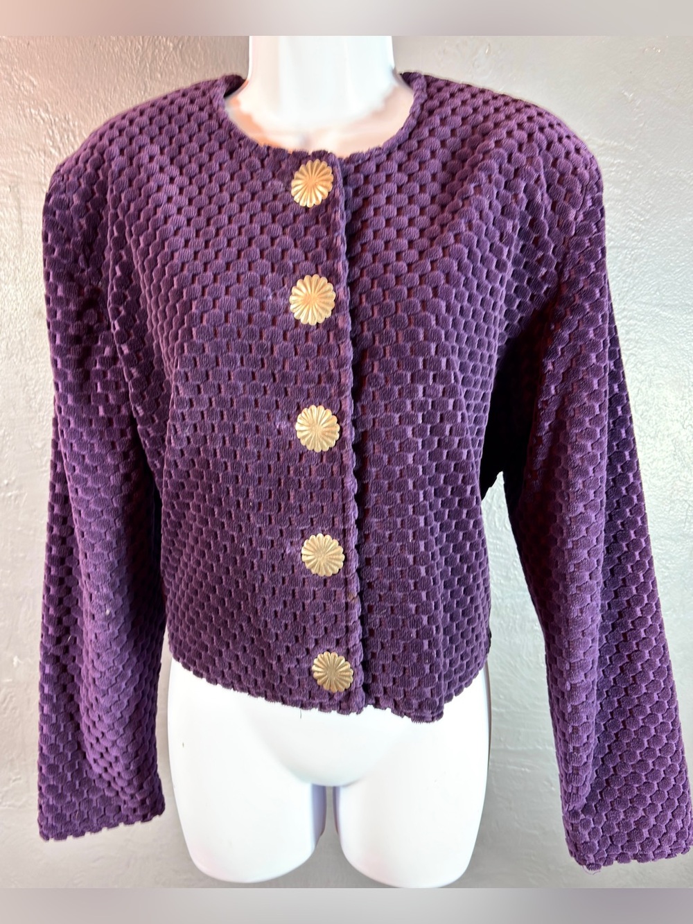 Vintage PAINTED PONY Popcorn-Knit Corduroy Cropped Jacket Size XL
